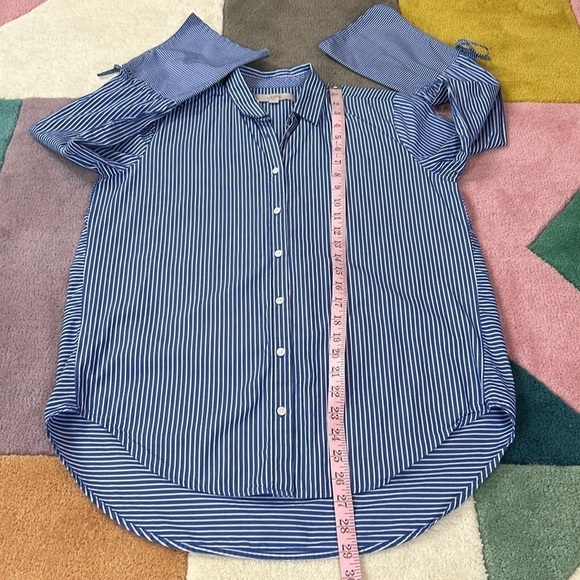 Loft Pin Stripe Bell Sleeve Button Front Blue White Top - Picture 10 of 17